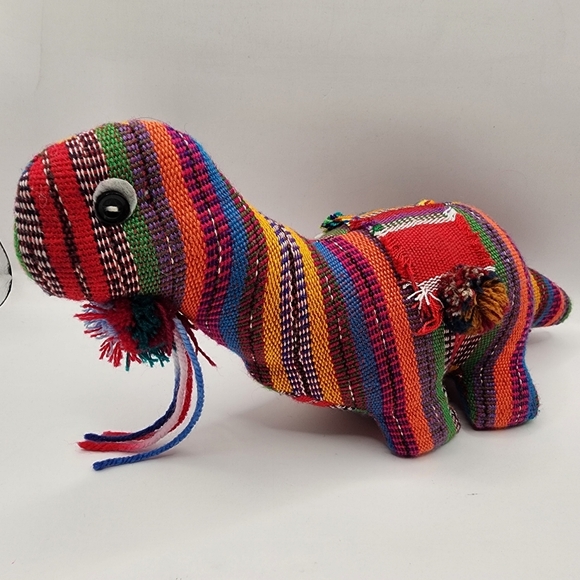 Handmade Other - Guatemalan Textile Dinosaur Plush Fiesta Stripe 10"